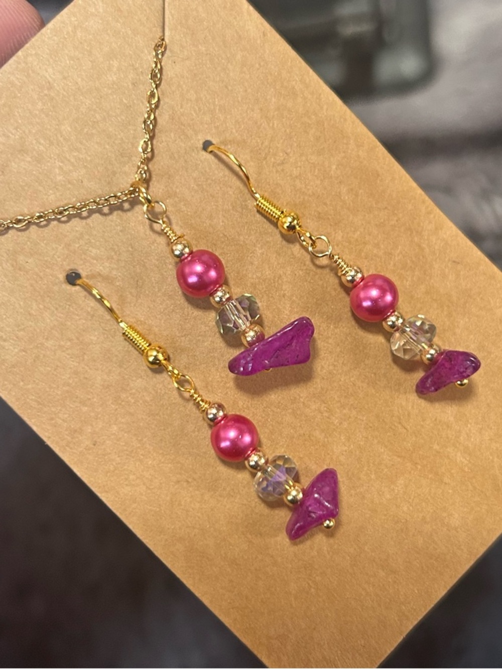 Handcrafted Czech glass pearl aurora borealis crystal necklace and earring set